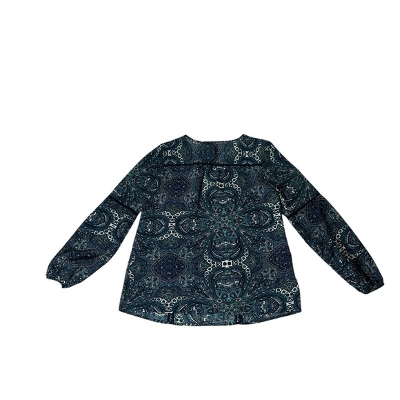 Long Tall Sally Navy Blue Pattern Sheer Tunic Bohemian Top Size 12 LTS - Picture 2 of 13